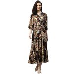 DEEBACO Women's Floral Print Rayon Smocking Tiered Maxi Dress Fit & Flared V-Neck 3/4 Sleeve Summer Wear One Piece Girls Western Party Casual Wear Outfits for Ladies (DBDRMR00000955_L_Multicolor)