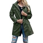 Women Lightweight Waterproof Rain Jackets Active Outdoor Hooded Windbreaker Raincoat (A-Dark Green, XXL)