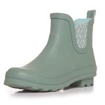 Laura Ashley Ladies Mid Cut Ankle Height Rubber Rain Boots, Lightweight Waterproof Booties for Women, Green, 6