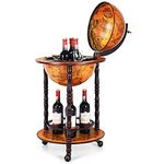 COSTWAY Globe Bar World Globe, Globe Bar on Wheels, Bar Trolley Retro Serving Trolley Wooden Wine Stand, 2 Levels Home Bar, Wine Rack for Wine, Spirits, Drinks