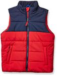 Amazon Essentials Toddler Boys' Heavy-Weight Puffer Vest, Red Color Block, 3T