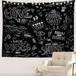 Batmerry Motivational Wall Decor, Black And White Tapestry Inspirational Quotes Wall Art Hanging Decoration Polyester Fiber White Ruffled Around For Dorm Room Bedroom Living Room, 51.2X59.1 Inches