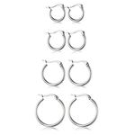 CVAYU 4 Pairs Stainless Steel Round Hoop Cute Huggie Earrings For Women Girls Small Hoop Earring Set(10mm,15mm,20mm,25mm)(Silver Tone-4Pairs)