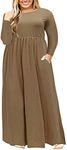 Nemidor Women Long Sleeve Loose Plain Casual Plus Size Long Maxi Dress with Pockets, Khaki, 28 Plus