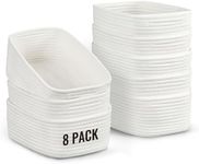 8 Pack Small Storage Baskets for Organizing, Woven Rope Bins for Bathroom, Closet, Shelf Organizer, Cute Cube Decorative Box for Towels, Baby Nursery, Toys, Gift Empty Baskets - 11.5"x7.5"x4.7"-White