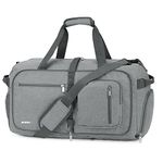 WANDF Travel Duffel Bag 40L with Shoes Compartment Foldable Overnight Weekender Bag Carry On Bag for Men Women (Light Grey)