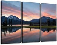 South Sister and Broken Top at Sunset from Sparks Lake, Oregon Print On Canvas Wall Artwork Modern Photography Home Decor Unique Pattern Stretched and Framed 3 Piece