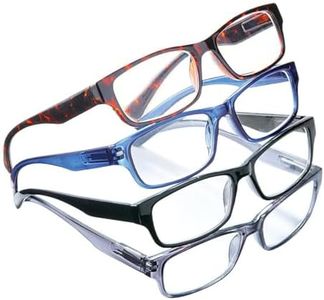 Collections Etc Classic Plastic Framed Reading Glasses - Comes with Black, Brown, Blue, and Gray - Set of 4, Multicolored, 2.00X