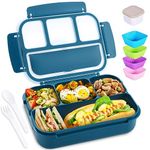 Bento Box Adult Lunch Box, Lunch Containers for Kids Girls Boys with 4 Compartments, Lunchable Food Container with Utensils, Sauce Jar, Muffin Liners, 40 Oz/5 Cup, Microwave & Dishwasher Safe, Navy