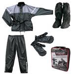 Roleff Racewear 10055 4-Part Rain Set includes Jacket/Trousers and More, Size: XL - Black/Grey