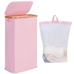 iEGrow Laundry Basket with Lid 60L, Slim Laundry Hamper with Removable and Washable Inner Bag, Foldable Washing Basket for Bedroom Laundry Room Bathroom (Pink)