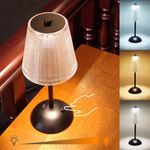 Amingulry Cordless Table Lamp, 4000mAh Rechargeable Battery Operated Lamp, 3 Way Modes & Stepless Dimmable LED Touch Lamp, Portable Retro Metal Beside Lamps for Home Desk Bedroom Restaurant(Black)