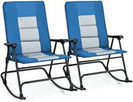 Giantex Camping Rocking Chair Fold-able Oversized with Carry Bag, Padded Armrest and Seat Folding Lawn Chair 350 lbs Weight Capacity for Outdoor, Patio, Lawn, Backyard, Garden Portable Chair (2, Blue)