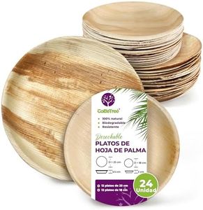 GoBeTree Platos Desechables de Hoja de Palma 24 Platos Redondos de 25 cm y 18 cm. Vajilla para barbacoas, picnic y Fiesta de cumpleaños, Similar al bambú, más fuerte que platos de papel