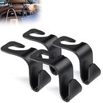 Car Backseat Headrest Hook, 4 Pcs Plastic Hanging Storage Holder, Car Organiser, Space Saving, Suitable for All Cars, Black