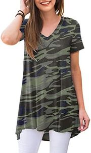 AWULIFFAN Women's Summer Casual Short Sleeve V-Neck T-Shirt Tunic Tops Blouse Shirts, 16 Short Sleeve-green Camo, Large