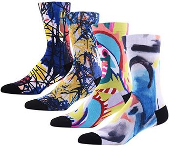 Novelty Funny Cartoon Socks for Men, MEIKAN Crazy Digital Printing Colorful Graphic Pattern Socks 4 Pairs, Color 7,One Size