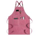 Vomgomfom Chef Apron for Men Women, Canvas Aprons with Pockets-Cross Back Kitchen Apron for Cooking Grilling Baking BBQ Barber (E Pink)