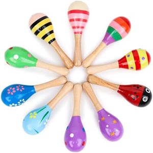 MCPINKY 10pcs Mini Maracas Toys, Festival Wooden Maracas for Kids Musical Toddler Instruments Egg Shakers Hammer Toy Noisemaker for Party Favors Birthday Parties Infant Learning Maracas Toys