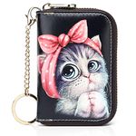 APHISON Credit Card Holder for Women Card Case RFID Blocking Ladies Cute Cartoon Artistic Coin Purses Small Wallet Pouch for Girls/Kids 10 Card Slots Gift Big Eye Kitten