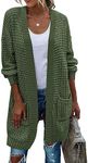 Zeagoo Women's 2024 Fall Open Front Cardigan Long Batwing Sleeve Chunky Knit Sweater Loose Outerwear Coats with Pockets Green