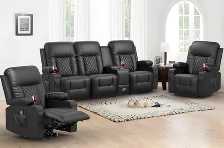 YONISEE Recliner Sofa Set, 3 Seat Recliner Sofa with 2 Pieces 360° Swivel Recliner Chair with Heat and Massage, Manual Recliner Home Theater Recliner (3+1+1)