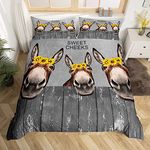 Manfei Donkey Duvet Cover Set King Size, Sunflower Animal Theme Bedding Set 3pcs for Kids Boys Girls Bedroom Decor, Rustic Farmhouse Comforter Cover Grey Wooden Plank Quilt Cover with 2 Pillowcases