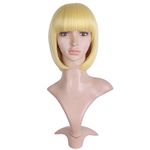 MapofBeauty 12"/30cm Natural Ladies Short Straight Wigs Flat Bangs Bob Wig (Blonde)