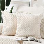 MADIZZ Pack of 2 Boho Striped Corduroy Throw Pillow Covers 16x16 Inch Cream White Soft Decorative Cushion Cover for Bedroom Sofa Pillow Shell