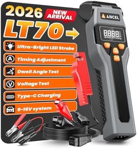 ANCEL LT70 Digital Timing Light Automotive with Tachometer (RPM), Advance, Dwell & Voltage Test, Self-Powered Inductive Ignition LED Timing Gun with Type-C Charging & 12V Backup for Gas Engines