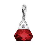 Quiges 925 Sterling Silver Crystal Red Cubic Zirconia 3D Handbag Lobster Clasp Charm Clip on Pendant