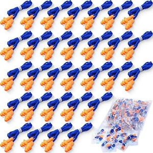 200 Pairs Ear Plugs Reusable Silicone Earplugs with Cord Sleeping Individually Wrapped Ear Plugs Hearing Protection Noise Cancelling Earplugs for Work Construction Shooting Sports (Blue, Orange)