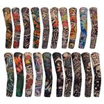 HOVEOX 20Pcs Temporary Tattoo Arm Sleeves Fake Temporary Tattoo Arm Sunscreen Sleeves Tattoo Sleeves Temporary Tattoo Sleeve, Multi-colored, Large (20 Count)