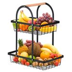 DODUOS 2 Tier Fruit Basket, 2 Tier Fruit Bowl Detachable Metal Fruit Holder, Countertop Metal Fruit Basket for Snacks Fruit Vegetables, Portable Modern Fruit Storage Rack