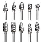 Tungsten Carbide Rotary Burr Set for Dremel, 10PCS Carbide Double Cut Carving Burr Bits with 1/8” Shank Rotary Tool Accessories for Woodworking, Engraving, Drilling, Steel Metal Working