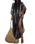 Bsubseach Women Black Beach Kaftan Dresses Half Sleeve Plus Size Bathing Suit Cover Ups Caftan Dresses