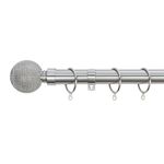 A.Unique Home Beaded Ball Metal Extendable Curtain Pole with Rings and Fittings, In a Variety of Colours and Sizes (25/28mm) (Brushed Steel, 180cm - 340cm, 71" to 134" Approx)