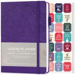 Legend Planner – Deluxe Weekly & Monthly Life Planner to Hit Your Goals & Live Happier. Organizer Notebook & Productivity Journal. A5 Hardcover, Undated – Start Any Time + Stickers – Purple