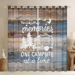 Camper Curtains & Drapes,Camping Themed Blackout Curtains for Travel Trailers,RV Camping Car Window Curtains,Retro Wood Board Rustic Country Style Window Treatments Blue Brown 2 Panels 52"Wx84"L