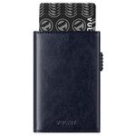 VULKIT Men's Card Holder Wallet Pop Up Wallet Magnetic Closure RFID Blocking Tri-fold Leather Wallet, Navy, Modern