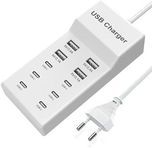 Estación de Carga USB C, Base de Carga USB de 10 Puertos con 6 Puertos USB-C Cargador USB Multipuerto de 50W Compatible con iPhone 12/13/14/15/16/Samsung S22/S23/S24/teléfonos Reloj/Tablet/Auriculares