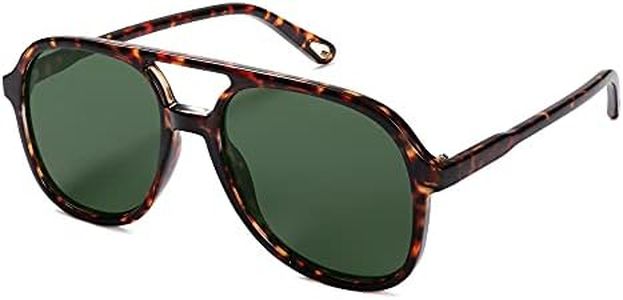 SOJOS Retro Polarized Aviator Sunglasses for Women Men Classic 70s Vintage Trendy Square Aviators SJ2174, Dark Tortoise/Green
