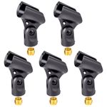 5 Pack Universal Microphone Clip Holder with Nut Adapters 5/8" to 3/8", Black