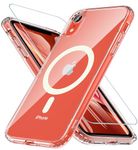 Hensinple Magnetic Case for iPhone XR Case, with Tempered Glass Screen Protector [Compatible with MagSafe][Non-Slip], Slim Thin Shockproof Protective Case Cover for iPhone XR 6.1”, Clear