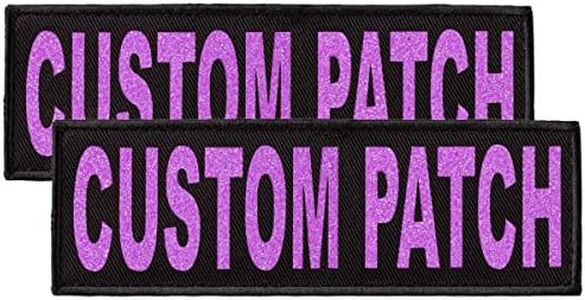 Dogline Custom Patch with Glitter Letters for Dog Vest Harness or Collar Customizable Bling Text Personalized Patches with Hook Backing Name Agility Service Dog ESA 2 Patches Z Purple Text