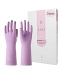 wahoo 3 Pairs Cleaning Gloves, Latex Free Washing up Gloves, Cotton Flocked Lined Dishwashing Gloves for Kitchen, Reusable, Waterproof, Non-Slip, Mauve Mist, Large