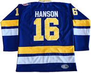 Men Hanson Brother 16 Jack 17 Steve 18 Jeff Charlestown Chiefs Stitched Movie Hockey Jerseys, 16 Blue, Large