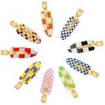 9PCS No Bend Hair Clips, Checkerboard No Crease Curl Pins, Acrylic Resin Flat Styling, Colorful Bang Seamless Duckbill Barrette for Makeup Hairstyle Accessories for Women Girls