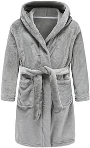 BAOPTEIL Kids Hooded Bathrobe Girls Plush Hooded Flannel Robe Boys Soft Bathrobe Sleepwear（Grey，13-14 Years）