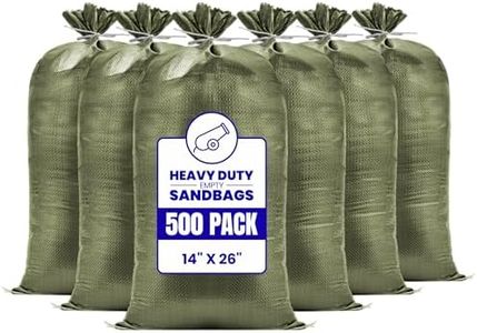 (Not Made in China) Heavy Duty Sand Bags for Flooding 500 pk, Empty W/Tie Strings, UV Protection for 1600 Hours, Flood Water Barrier Sandbags,14in x 26in, Sandbag for Weight, 50lb Capacity (500 Bags)
